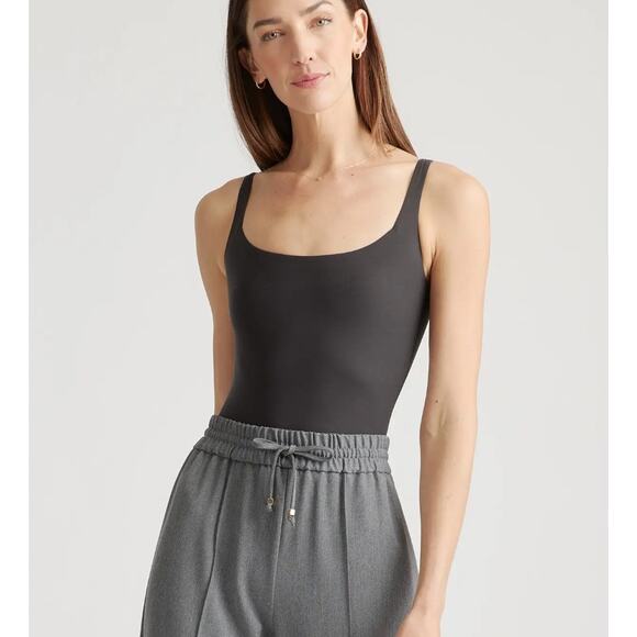 Quince NWT Second Skin Black Body Suit Size Large Square Neck Tank Thong - Picture 8 of 8